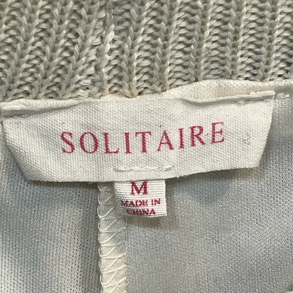 Solitaire Crocket Knit Cream and Brown Wide Leg Elastic Waist Pants - Medium - Picture 6 of 8